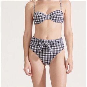 Veronica Beard Women's Black White Dyer Plaid Bikini Top Swimwear Size Large 188